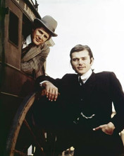 Alias Smith and Jones Ben Murphy & Pete Duel pose by stagecoach 8x10 inch photo