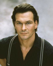 Patrick Swayze looking cool in black shirt and suspenders 8x10 inch photo