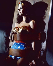 Lynda Carter as Wonder Woman Diana Prince shackled to board 8x10 inch photo