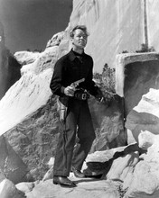 Alan Ladd in black outfit holds gun on mountain range 1948 Whispering Smith 8x10