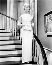 Doris Day poses on staircase in white dress Pillow Talk 8x10 inch photo