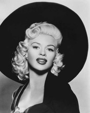 Jayne Mansfield 1950's glamour portrait in black dress and large hat 8x10 photo