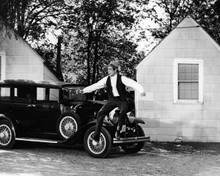 Bonnie and Clyde Warren Beatty jumps in air beside Graham-Paige 612 8x10 photo