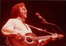 Neil Diamond in white shirt playing guitar on stage 1980's era 8x10 photo