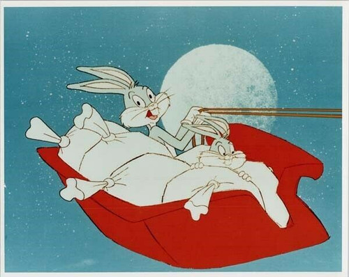 Bugs Bunny drives Santa Claus sleigh with baby Bugs onboard vintage ...