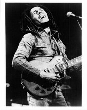 Bob Marley Jamaican reggae legend playing guitar in concert 8x10 inch photo