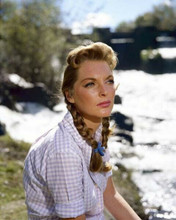 Julie London with pigtails and checkered shirt by river 8x10 inch photo