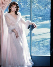 Gina Lollobrigida poses by window in long pink see-thru robe 8x10 inch photo