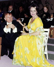 Elizabeth Taylor in yellow flower dress with Richard Burton in tuxedo 8x10 photo