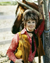 Anne Baxter smiling next to her horse circa later 1960's era 8x10 inch photo