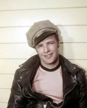 Marlon Brando smiles in leather jacket as biker Johnny The Wild One 8x10 photo