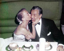 Joan Crawford plants kiss on cheek of Cesar Romero 1950's Hollywood 8x10 photo