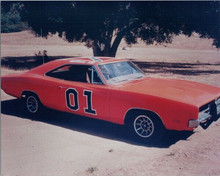 Dukes of Hazzard classic red General Lee Dodge Charger parked under tree 8x10