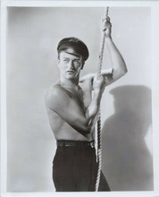 John Wayne bare chested beefcake pose holding rope 8x10 photo