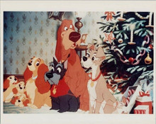 Lady and the Tramp vintage 8x10 photo dogs gather around Christmas tree