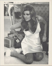 Raquel Welch sits on carpet in white neglige 8x10 photo