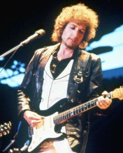 Bob Dylan plays electric guitar in concert 1970's era in black jacket 8x10 photo