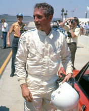 Paul Newman candid looks cool in racing outfit holding helmet 1970's 8x10 photo