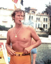 Roger Moore beefcake bare chest smokes cigar on set The Persuaders 8x10 photo