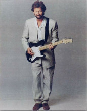 Eric Clapton 1980's portrait in grey suit playing guitar 8x10 inch photo