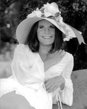 Barbi Benton smiling portrait in white dress and hat 1970's 8x10 inch photo