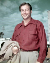 Lex Barker off-screen casual pose in red shirt Tarzan star 8x10 inch photo