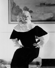 jean Harlow glamour portrait in black dress with fur around neck 8x10 inch photo
