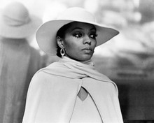 Diana Ross looking elegant in white cape and hat 1975 Mahogany 8x10 inch photo