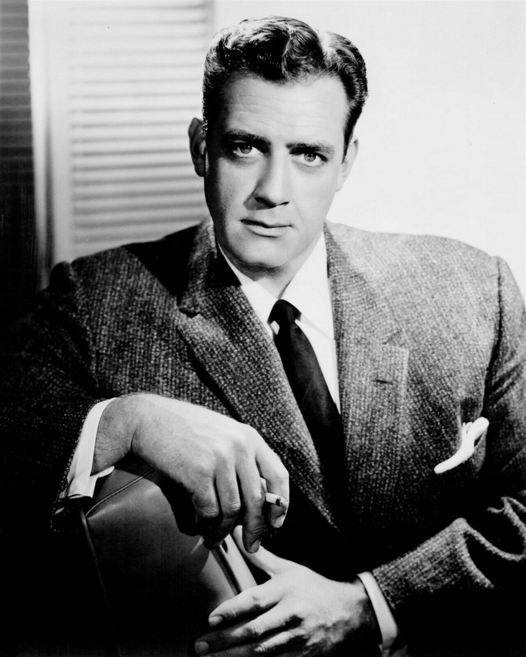 Raymond Burr young 1950's portrait smoking cigarette as Perry Mason 8x10  photo