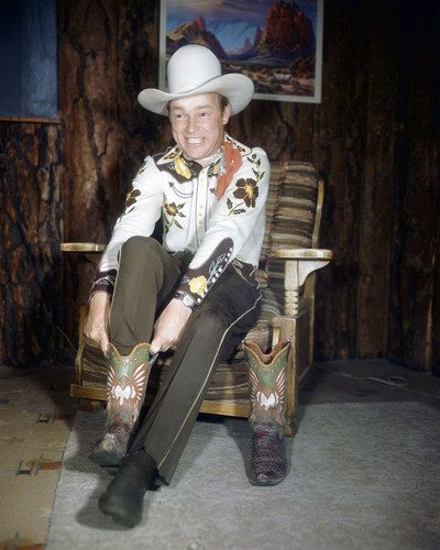 Roy Rogers 1940's at his home putting on cowboy boots 8x10 inch photo ...