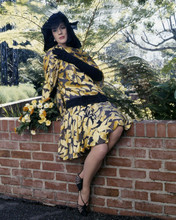 Julie Andrews galmour pose in yellow dress sitting on wall 1968 Star 8x10 photo