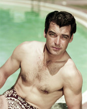 Rory Calhoun beefcake pin-up bare chested in speedos by pool 8x10 inch photo