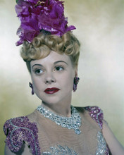 Alice Faye glamorous in diamonds are sheer gown with purple hat 8x10 inch photo