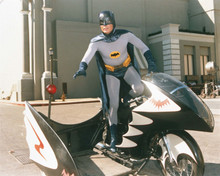 Batman TV Adam West full length standing on Batcycle on set 8x10 inch photo