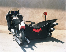 Batman TV series the famous Batcycle & Sidecar parked on set 8x10 inch photo