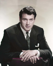 Rock Hudson 1950's portrait in suit and tie sitting on chair 8x10 inch photo