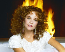 Lea Thompson striking 1980's portrait in white dress & earrings 8x10 inch photo