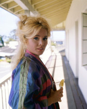 Tuesday Weld gorgeous pose on balcony holding drink wearing robe 8x10 inch photo