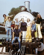 The Brady Bunch cast line-up smiling posing on train in Griffith Park 8x10 photo