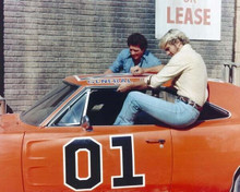 Dukes of Hazzard classic scene of Luke & Bo jumping into General Lee 8x10 photo