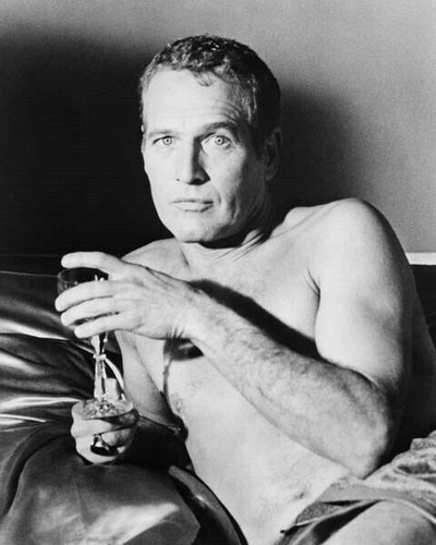 Paul Newman holds wine glass bare chest in bed Towering Inferno 8x10 ...