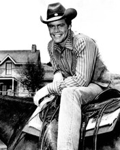 Doug McClure smiles on horseback outside Shiloh The Virginian 8x10 inch photo