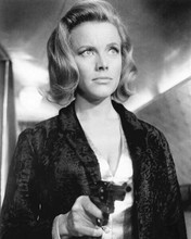 Honor Blackman as Pussy Galore pointing gun 1964 Goldfinger 8x10 inch photo