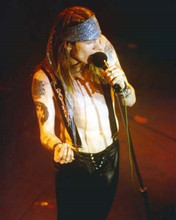 Guns N'Roses front man Axl Rose on stage holding microphone 1980's 8x10 photo