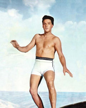 Elvis Presley in swim trunks on surfboard as Chad 1961 Blue Hawaii 8x10 photo