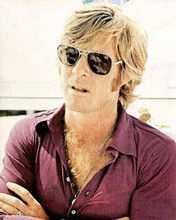 Robert Redford classic 1970's portrait in open red shirt & sunglasses 8x10 photo