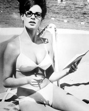 Raquel Welch wears spectacles 1960's pose in bikini on beach 8x10 inch photo