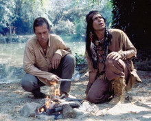 Kung Fu 1970's David Carradine & young Indian man by camp fire 8x10 photo