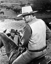 Chisum 1970 John Wayne on horseback by river with Ben Johnson 8x10 photo