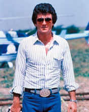 Patrick Duffy wears sunglasses & cowboy buckle Bobby Ewing in Dallas 8x10 photo